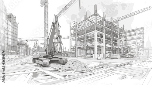 Architectural Plans and Drawing Instruments on White Background