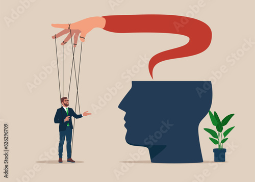 Employer domination exploitation. Unhealthy toxic relationships. Concept of influence, manipulation and addiction. Inner world, psychology, diversity. Vector illustration