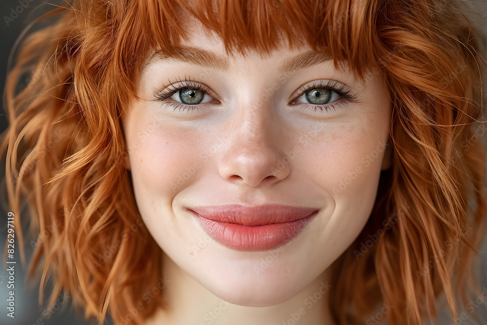 Young ginger smiling woman with clean skin and freckles on white background, .beauty and spa , Face care and treatment, Cosmetology Young ginger smiling woman with clean skin and freckles on white background, .beauty and spa , Face care and treatment, Cosmetology