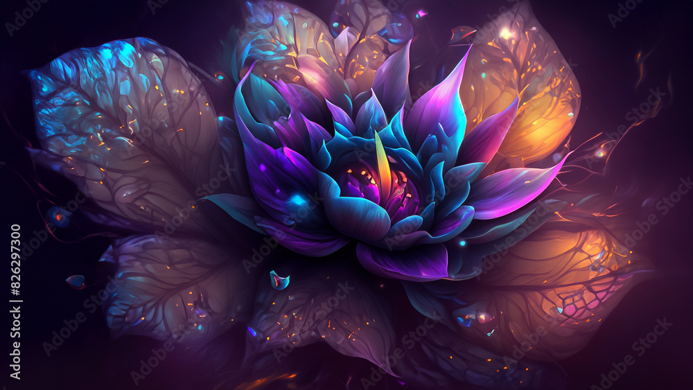 Naklejka premium Beautiful fantasy wallpaper with botanical flower background 