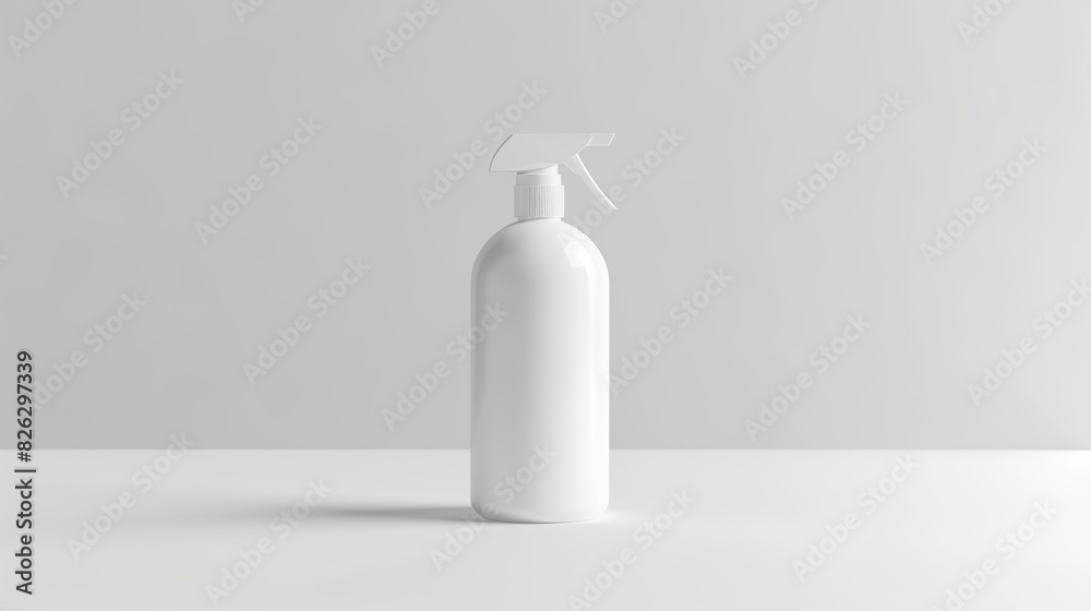 Mockup of a white bottle of liquid soap container with a pump on top lying on a table on a gray background Mockup of a white bottle of liquid soap container with a pump on top lying on a table on a gray background