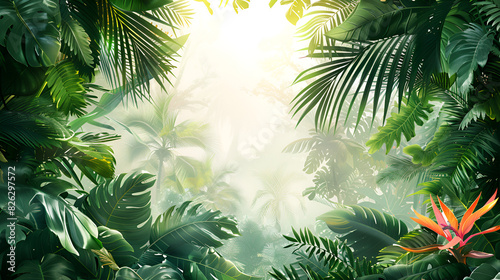 White background illustration of tropical forest  Jungle on white background Generative Ai 
