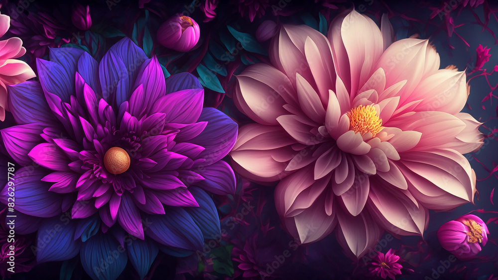 Beautiful fantasy wallpaper with botanical flower background  