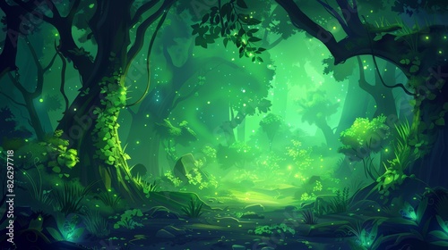 An enchanting 2D forestscape illustration, perfect for backgrounds and landscapes photo