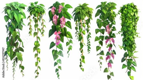 Ten different creeper plants isolated on a white background.