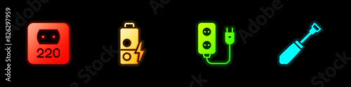 Set Electrical outlet, Battery charge, extension and Screwdriver icon. Vector