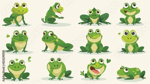 Cartoon green frogs in flat design. Modern illustration. Eps.