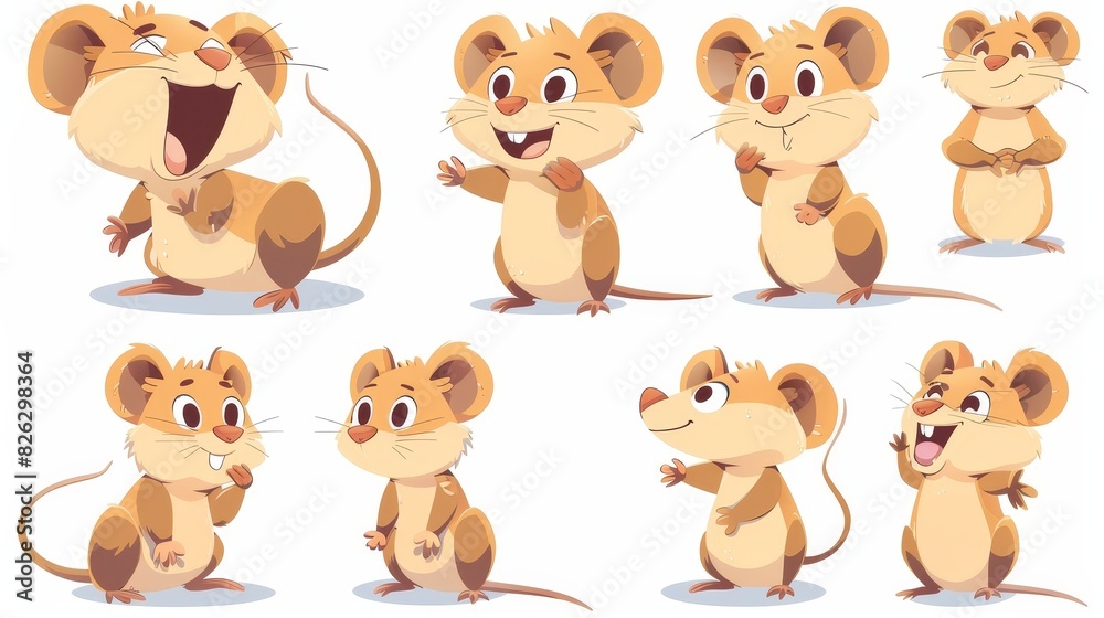 Various cartoon mouse character illustrations on a white background. Various cartoon mouse character illustrations on a white background.