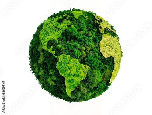 AI generated illustration of a globe covered in forests, symbolizing environmental conservation