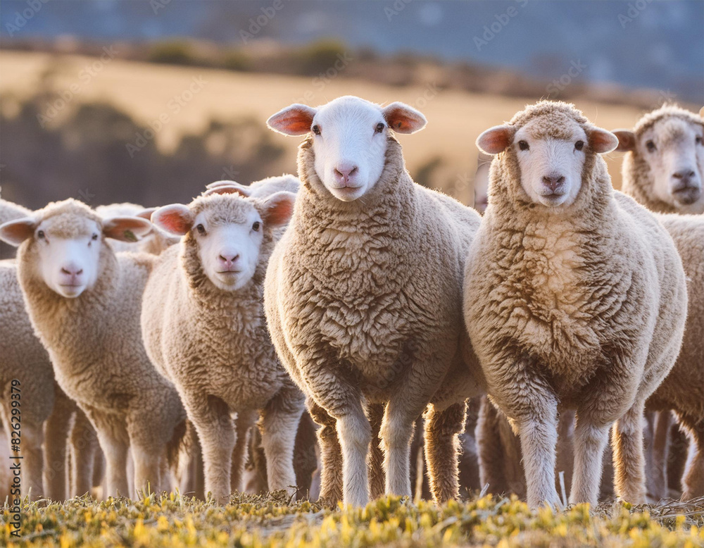 Obraz premium Group of cute Merino Sheep