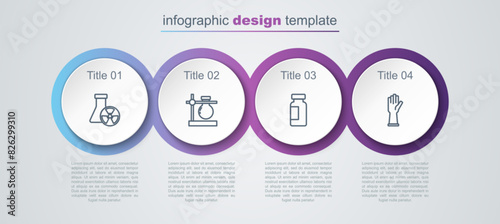 Set line Test tube radiation, flask stand, and Medical rubber gloves. Business infographic template. Vector