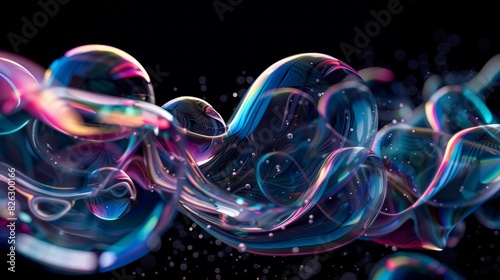 A close up image featuring water bubbles set against a dark background