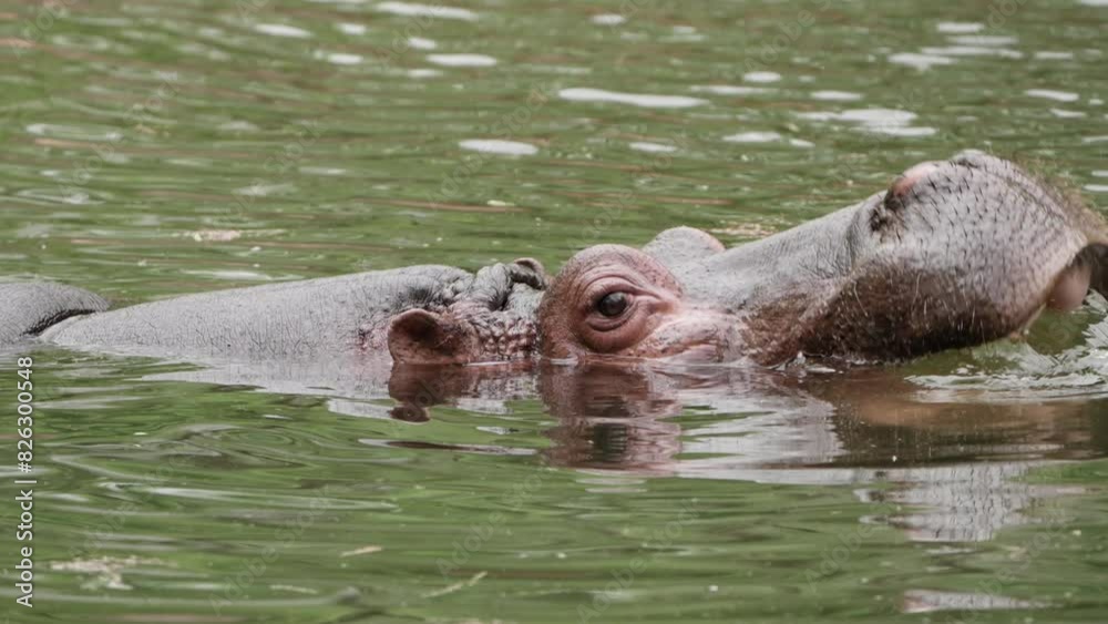 Yawning Hippopotamus Opening Its Mouth In Water. closeup, slow motion Yawning Hippopotamus Opening Its Mouth In Water. closeup, slow motion