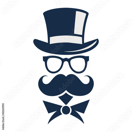 Man Hat Glasses Mustaches Tie Bow Black Vector Logo Gentleman Logo Hat And Bow Logo