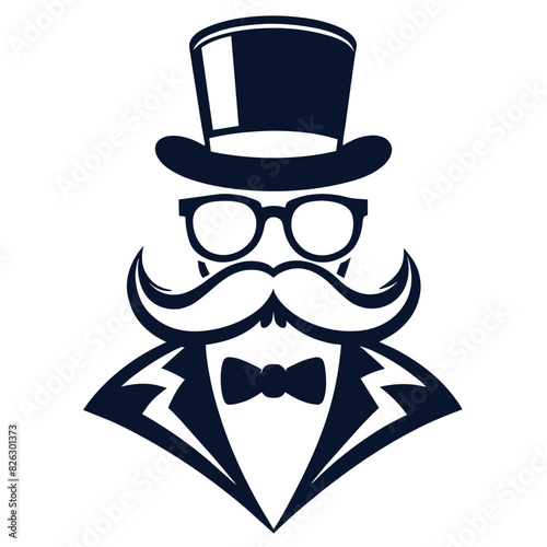 Man Hat Glasses Mustaches Tie Bow Black Vector Logo Gentleman Logo Hat And Bow Logo