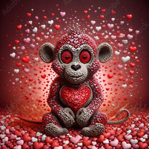 Heart-Adorned Monkey in Whimsical Setting