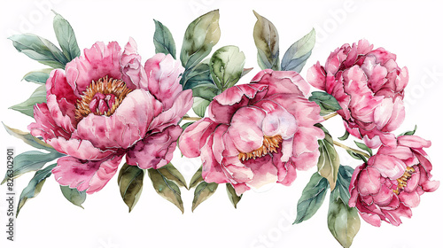 Hand drawn nature-inspired watercolor illustrations of pink flowers and greenery, perfect for wedding decor, isolated on white background