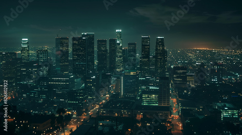 Nighttime Skyline of Los Angeles  California  USA