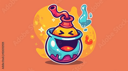 The cigarette, bong, smoke weed, sticker. Cartoon character with a smiley face and emoji logo. Hand drawn modern cartoon character logo illustration. Smiley face emoji, smoke weed, smoking cannabis,