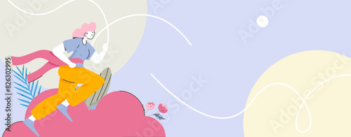 People exercising healthy running vector internet operation illustration
