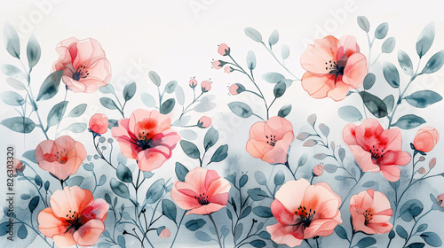 Hand drawn nature-inspired watercolor illustrations of pink flowers and greenery, perfect for wedding decor, isolated on white background