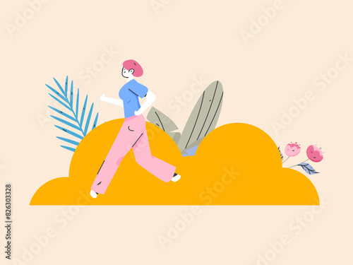 People exercising healthy running vector internet operation illustration
