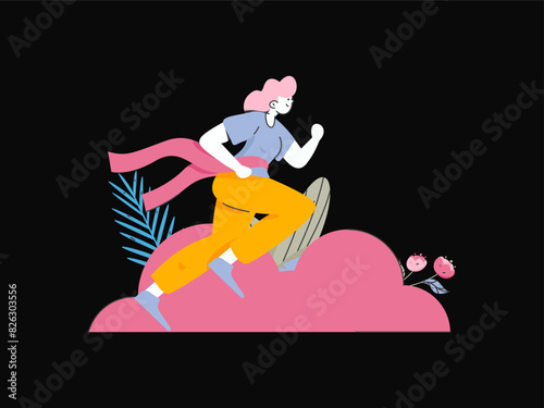 People exercising healthy running vector internet operation illustration
