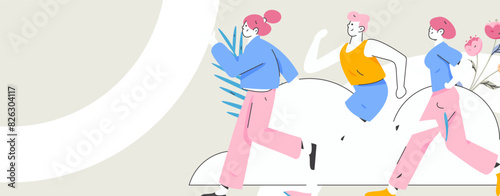 People exercising healthy running vector internet operation illustration
