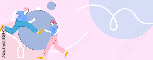 People exercising healthy running vector internet operation illustration
