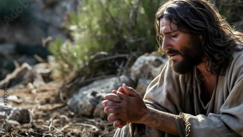 Jesus Christ praying in Gethsemane Garden - 4k new stock video animation footage AI