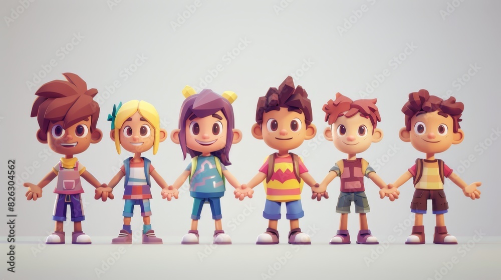 A group of happy kids hold hands as a symbol of friendship. A group of happy kids hold hands as a symbol of friendship.