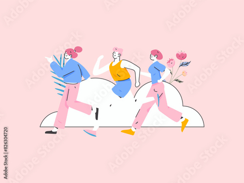 People exercising healthy running vector internet operation illustration
