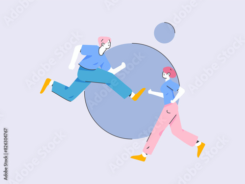 People exercising healthy running vector internet operation illustration
