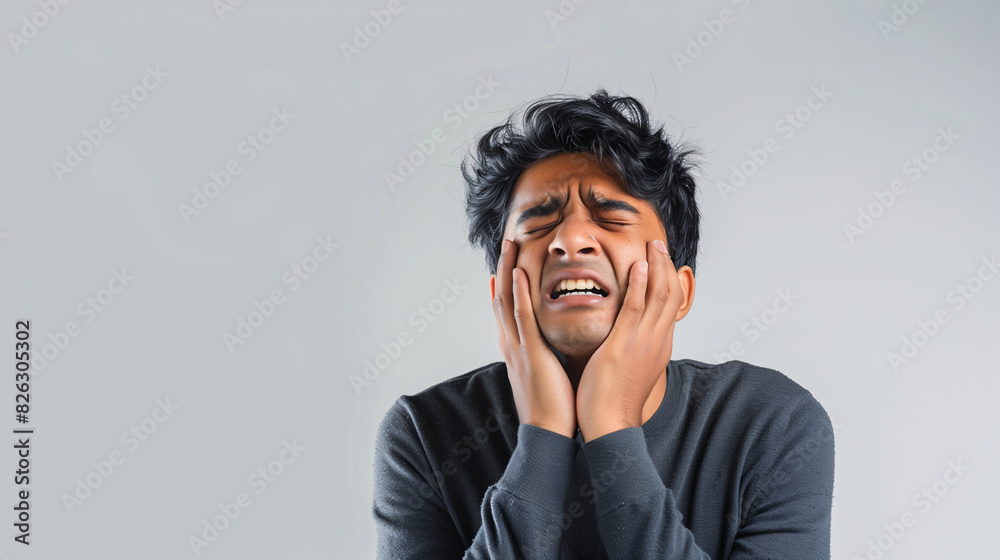 Desperate South Asian Man Holding Head in Distress, Indoor Setting Desperate South Asian Man Holding Head in Distress, Indoor Setting