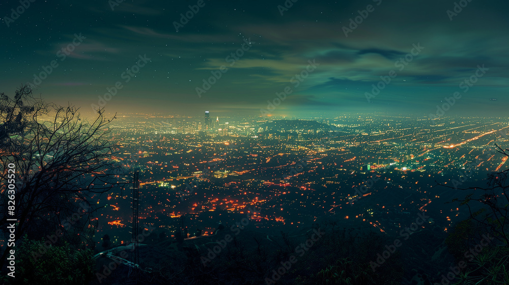 Obraz premium Nighttime in Urban Los Angeles: City Lights and Skyline Views