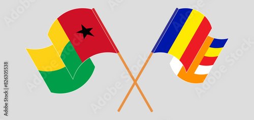 Crossed and waving flags of Guinea-Bissau and Buddhism