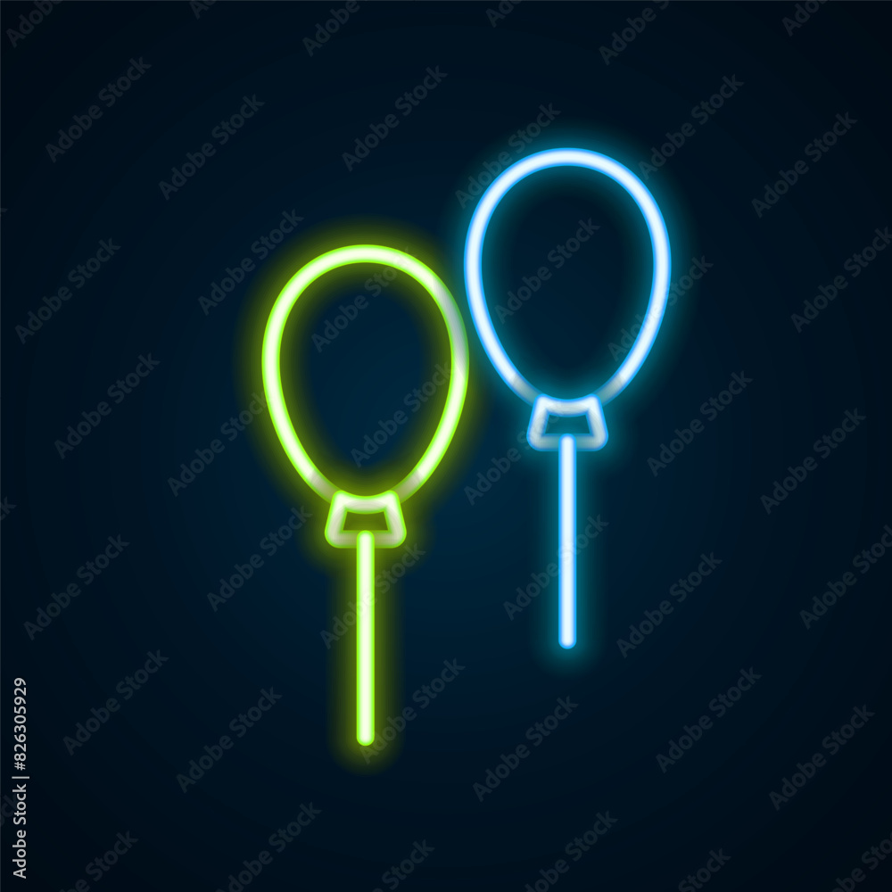 Glowing neon line Balloons with ribbon icon isolated on black background. Colorful outline concept. Vector Glowing neon line Balloons with ribbon icon isolated on black background. Colorful outline concept. Vector
