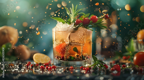 Craft Cocktail with Herbs and Spices High Resolution Image Highlighting Unique Mixology Ingredients