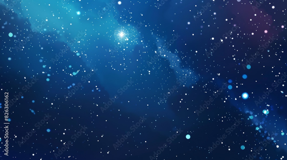 An artificial intelligence-generated galactic backdrop with a dark blue expanse and twinkling points that resemble distant stars