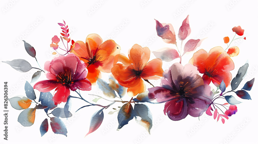 Obraz premium Modern watercolor art of peony flowers and green leaves, perfect for wedding decorations, isolated on white background