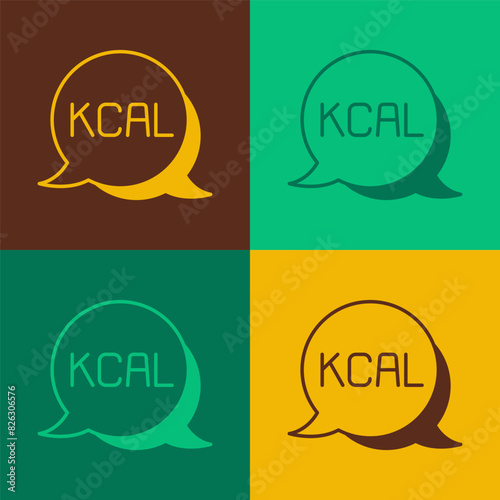 Pop art Kcal icon isolated on isolated on color background. Health food. Vector