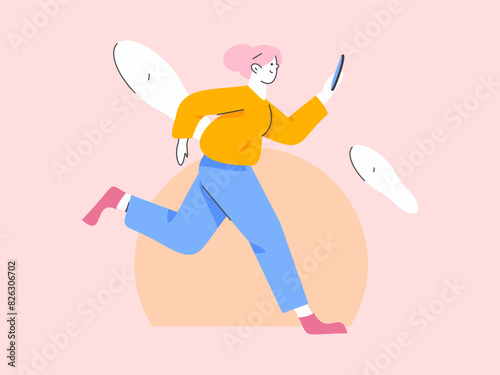 People exercising healthy running vector internet operation illustration
