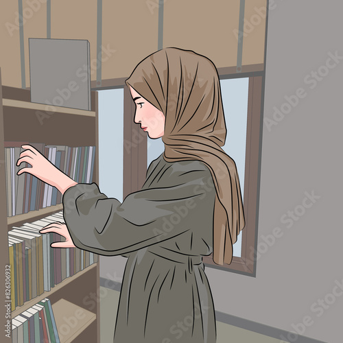 A girl looking for a book in the library