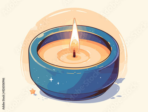 Vector illustration of a round candle in a blue holder