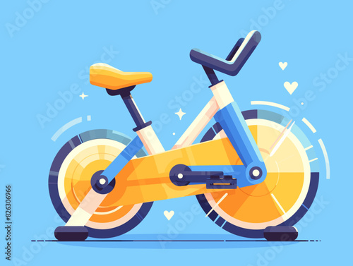 Vector illustration of a vibrant exercise bike on a blue background