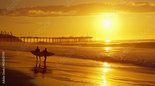 La Jolla Beach Sunset: Surfers and Pier in San Diego