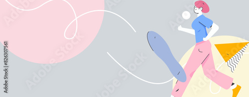 People exercising healthy running vector internet operation illustration
