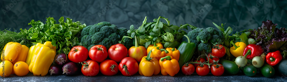 Photo realistic Farmers market fresh produce concept: High resolution image showcasing the abundance and quality of organic farming at a farmers market with a glossy backdrop Photo realistic Farmers market fresh produce concept: High resolution image showcasing the abundance and quality of organic farming at a farmers market with a glossy backdrop