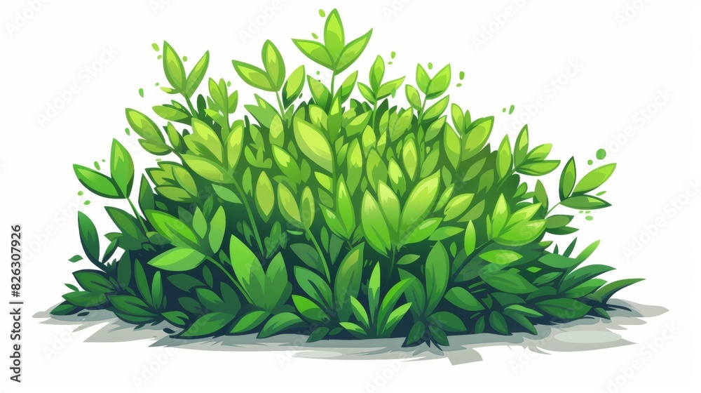 Animated green bush isolated on white background in a modern format ...