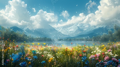 Wallpaper Mural serene meadow with wildflowers in soft liquid hues Torontodigital.ca